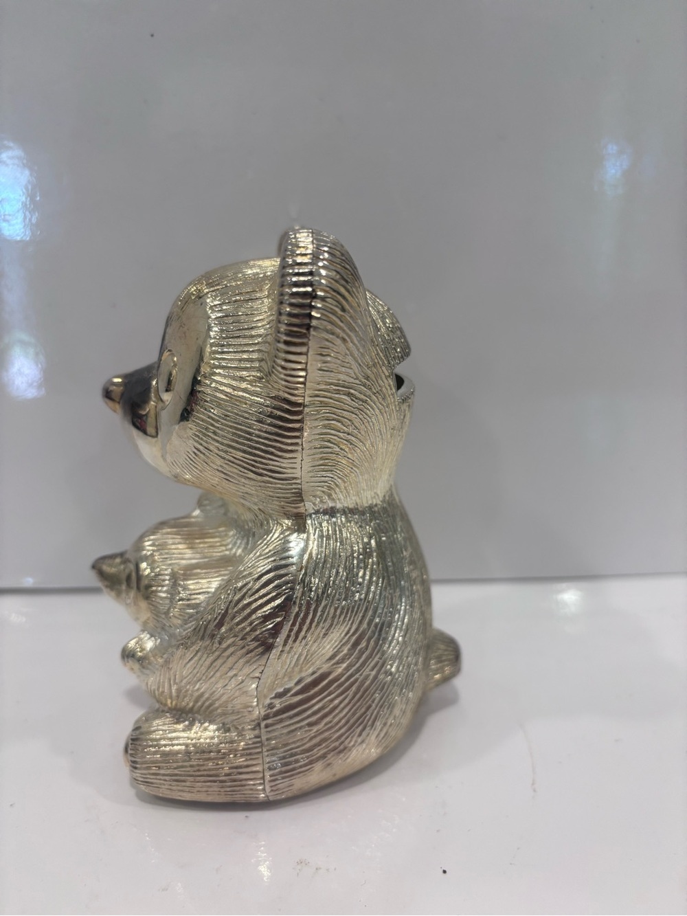 Vintage Elegance Silver Plated Zinc Teddy Baby Bear Piggy Coin bank 5” - Picture 2 of 8